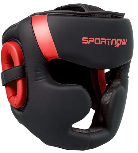 SPORTNOW Casco de Boxeo con Correa Ajustable MMA Talla L Rojo y Negro