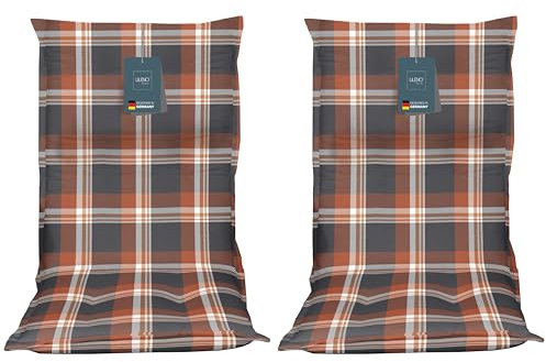 LILENO HOME Gartenstuhl Auflagen als [2er Set - Niedriglehner] in Karo Rot - Bequeme Liegen als Sitzauflagen für Gartenmöbel - Stuhlkissen für Gartenstühle und Klappstühle