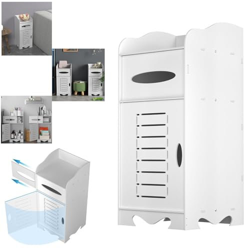 Banas 2-Tier Small Floor Cabinet, Modern Bathroom Restroom Under Sink Cabinet, Double Doors, 25.5 cm (W) x 60 (H), White