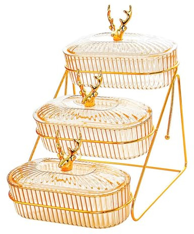 FytStycale Assiette de fruits séchés Plateau de rangement alimentaire Snack Plack Aptedizizer Serving plateau pour fruits secs, Ambre, 3 Couches
