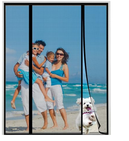 XDMYGTT Anti Mosquito Mesh Fly Curtain, Black Double Door Screen Curtain for Sliding Door with Powerful Magnets and Full Frame Magic Tape, for Patio Door, French Door, Shut Automatically, 170x200cm