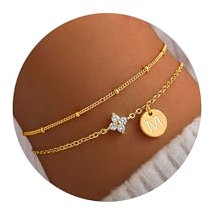 TINGN Armband Damen Gold, 14K Gold Vergoldet Armband mit Buchstaben M Armbänder Damen Personalisiertes Disc-Monogramm Charm Armbänder Geschenke für Frauen Vierblättriges Kleeblatt Schmuck