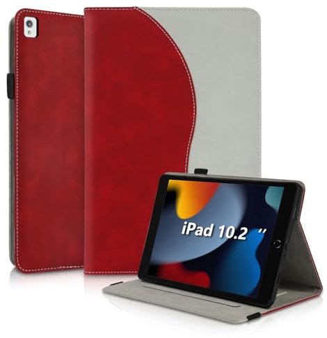 Succtopy Funda para iPad 10.2 Pulgadas (2021/2020/2019 Modelo, 9.ª/8.ª/ 7.ª Generación) Ultra Slim PU Protectora Carcasa con Función de Soporte Cover con Soporte Pencil iPad 9/8/7 Generación Rojo