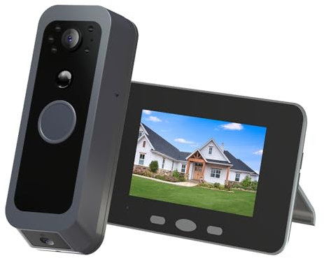 TKSTAR Kabellose 2.4GHz Funk Türklingel mit 1080P Kamera + 4,3 Zoll Bildschirm Monitor Video-Türsprechanlage 100° Betrachtungswinkel Video Gegensprechanlage/ohne WLAN
