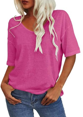 Abbigliamento Y2K in Saldo Offerte Prime Donna Blusa Fucsia Elegante Camicia Estivo Maglina Maglietta Aderente Palestra Magliette da di Cotone Maglia Bianca Mezze Maniche Verde Corte Fluo Colore