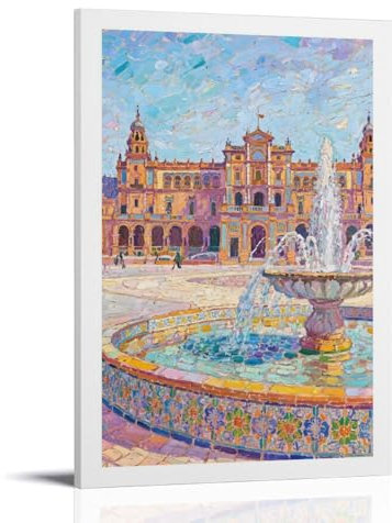 TSIDDKA Quadratische Fliesen von Sevilla, Spanien, Gemälde, Wohnzimmer, Schlafzimmer, Dekoration, moderne ästhetische Wandkunst, Poster, Geschenk für Freunde, Rahmen-Stil, 30 x 45 cm