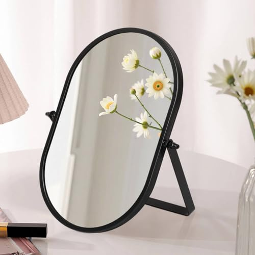 Gosider Black Dressing Table Mirror Small Oval Make Up Mirror Black | Desk Mirror With Metal Framed, Makeup Mirror Portable, Adjustable, Single-Sided Swivel, Suit for Beddroom Dorm Bathroom