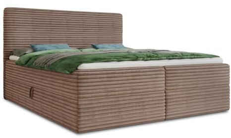 Sofnet Boxspringbett Mollo mit 2 Bettkästen, Doppelbett mit Bonell-Matratze und Topper, Polsterbett in weichem Cordstoff, Bett, Bettgestell für Schlafzimmer (Braun (Tilia 17), 160 x 200 cm)