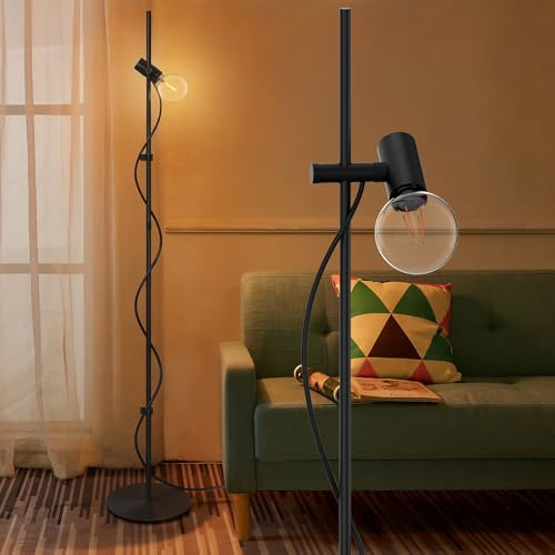 Birnetek® Lampadaire sur pied Salon, Lampadaire Salon Noir, Lampadaires avec 8W E27 Ampoule, Câble de 2,9m, pour Salon, Chambre à Coucher, Bureau, Lecture