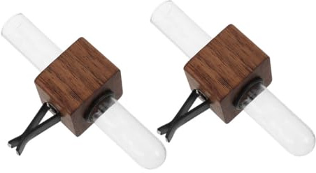 WEKADRIN 2 Stück Auto Vasenhalter aus Glas und Holz mit Metallclip für Lüftungsschlitze Dekorative Blumenhalterung fürs Auto Interieur Einfache Montage Braun