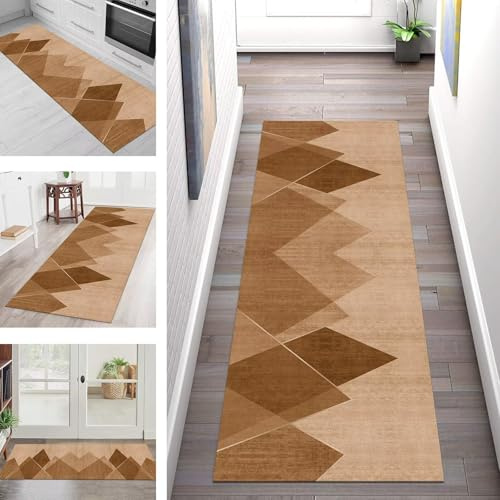 SGLGSTORE Teppich Läufer Flur Küche rutschfest Waschbar Schmutzfangmatte Orange Braun Teppichläufer Küchenläufer Teppichmatten 50X250CM Läufer Wohnzimmer Schlafzimmer Meterware Schmutzfangteppich