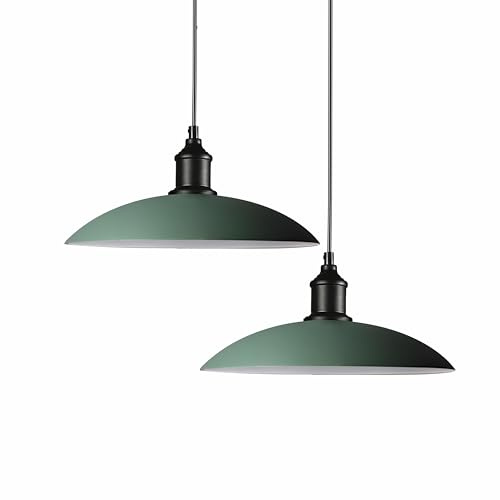 XIRYTU-H 32cm Moderne Industrielle Metall Pendelleuchte, Matte Kuppel Hängelampe, Höhenverstellbare E27 Deckenleuchte für Kücheninsel, Esstisch, Café (Dunkelgrün, 2er Pack)