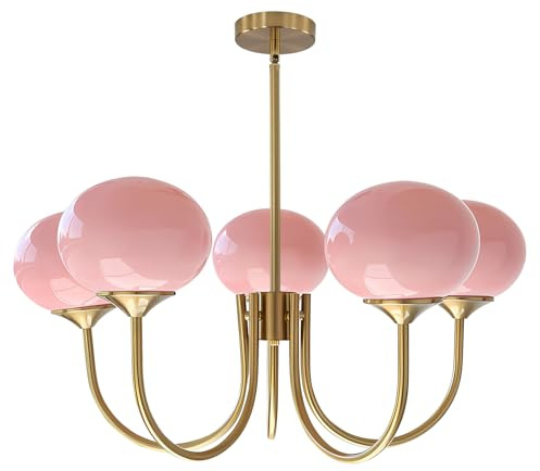 KCO Lighting Lampadario Sputnik Moderno Sfere Vetro Rosa,5 Luci E27 Lampadario da Soffitto Regolabile per Sala da Pranzo, Soggiorno, Camera di Bambine e Ragazze