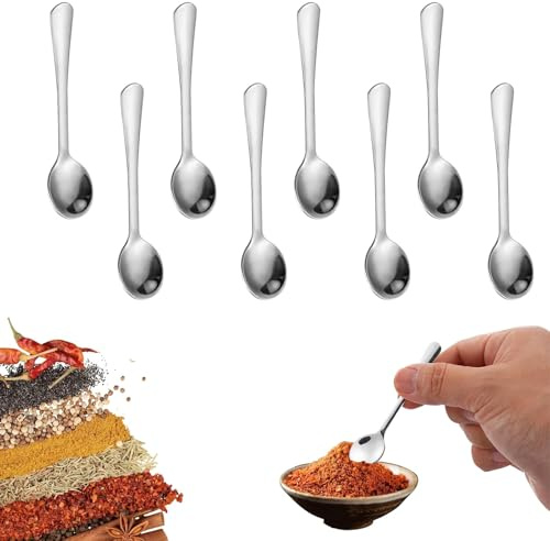 YTAXYZWR Mini cucchiaini Acciaio Inox 8 Pezzi cucchiaini Piccoli Argento per spezie Miele Zucchero cucchiaini Mini Metallo Cucina Bar caffè tè Eleganti Resistenti riutilizzabili per Uso Quotidiano