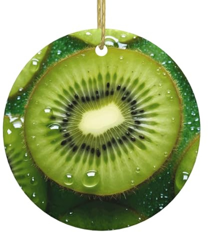 WHJSHOP Kiwi Obstdruck Weihnachtsbaum Keramik Hängender runder Anhänger – 7,4 cm exquisit und langlebig