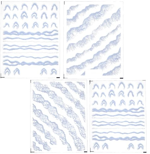 SOFPLATE 4 Blatt Strandwellen Sticker Nagelkunst Sticker Wellen Selbstklebend Sommer Kunststoff Weiß Meer Ozean Thema Füllfolien Verzierungsaufkleber Für Nägel Scrapbooking Handyhüllen Schmuck DIY Dek