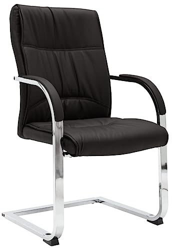 mtlskopl Freischwinger Bürostuhl Schwarz Kunstleder - Ergonomischer Schwingstuhl mit Armlehnen und verchromtem Gestell, Konferenzstuhl für Büro, Home Office und Besprechungsraum