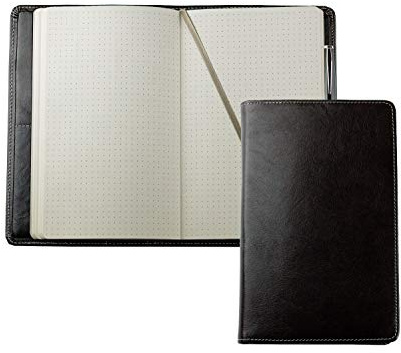 DELMON VARONE - Personalisierbares Notizbuch Etui DIN A5 aus Premium Vintage Anilin Leder braun, Blanko Buch punktiert im Hardcover Ledereinband, Stiftschlaufe, Einschubfächer und Merkband