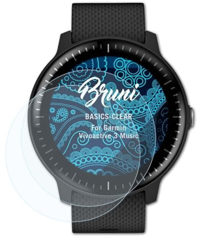 Bruni Screen Protector compatible with Garmin Vivoactive 3 Music Protector Film, crystal clear Protective Film (2X)