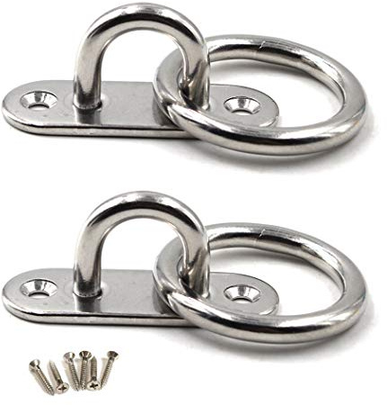 Flomore M8 Ceiling Hook Pad Eye Plate 304 Stainless Steel Wall Mount Hook Heavy Duty for Hanging (Pack of 2,Screws Included)