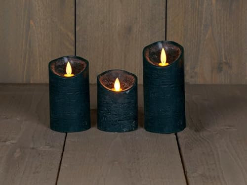 Coen Bakker 3er Set Kerze LED Echtwachskerze 10 cm + 12,5 cm + 15 cm Kerze Ø 7,5 cm viele Farben mit Timer flackender Docht Wachskerze Kerzen, Farbe:Antik Grün