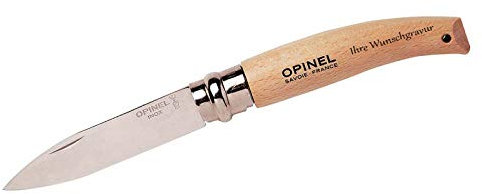 OPINEL Gärtnermesser, N° 8, mittelspitz, rostfrei, mit Namensgravur auf dem Griff