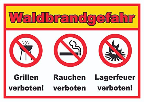 Waldbrandgefahr Grillen Rauchen Lagerfeuer verboten Schild A5 (148x210mm)