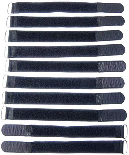 10x 20 cm x 20 mm wiederverschließbare Klett-Kabelbinder SCHWARZ mit Metall-Öse - Kabel-Klettband 200 mm wiederverwendbar