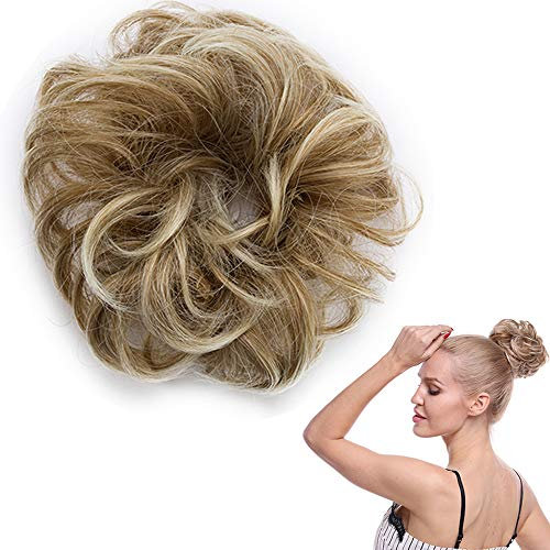 SEGO Haarteil Haargummi lockige Dutt Haarknoten Haarverlängerung unordentlicher Hochsteckfrisuren Kaffee Braun & Blond Bleichen #27T613