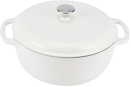 Amazon Basics SX-75QTYB Ronde Faitout en fonte émaillée - 6.9 L, blanc mat, 7.3 QT