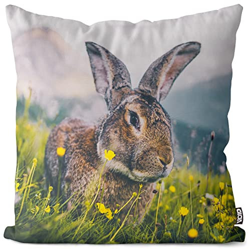 VOID Hase Berglandschaft Kissenbezug 50x50 Kissenhülle Polyester Zierkissen Couchkissen Ostern Osterdeko Deko, Kissen Größe:50 x 50 cm