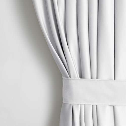 AmeliaHome Set Vorhang H 245 x B 140 cm mit Raffhalter 54 x 10 cm Velvet Optik Weiß 1 St. Ösenschal Samt Halbverdunkelungsvorhang Fensterdekoration Dekoschal Dekorvorhang