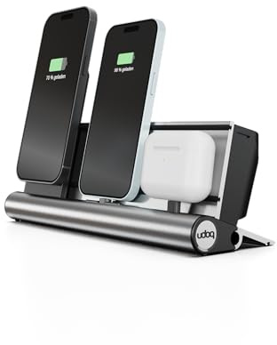 Aluminium Magnetic Ladestation für iPhone und AirPods, udoq 250, Schnell-Ladefunktion, Silber