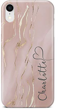 Personalised Watercolour Marble Name with Heart Phone Case for Apple iPhone XR - 8. Peach Marble - Vertical Name