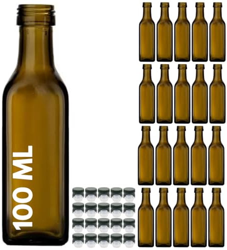 acquaverde | 20 Bottiglie Marasca in Vetro Scuro Uvag, Bottiglia per Campioncini di Olio e Liquori da 100 ml con Tappo Dosatore