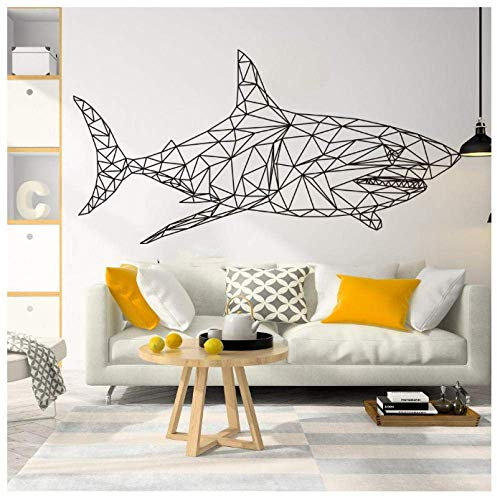 Geometrischer Haifisch Ozean Ozean Wandaufkleber Baby Kinderzimmer Kinderzimmer Großer Cartoon Haifisch Im Ozean Tier Wandtattoo Vinyl 85X43Cm