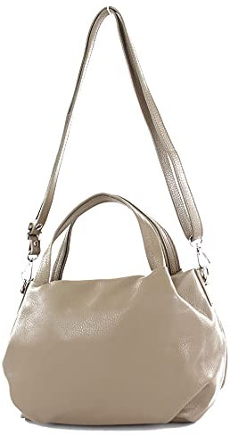modamoda de T218 Damen Leder Henkeltasche Tragetasche Schultertasche handmade in Italy, Farbe:Taupe