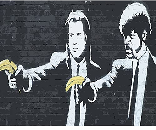 Malen nach Zahlen Kits zum Selbermachen,Pulp Fiction Banane von Banksy, Leinwand, Ölgemälde, Kinder, Studenten, Erwachsene, Anfänger, mit Pinseln und Acryl-Pigment 40 x 50 cm