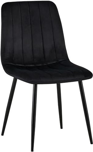 CLP Chaise De Salle A Manger Dijon en Tissu Ou Velours I Chaise avec Surface D'assise Matelassée Pieds en Metal I Charge Max.150 Kg, Couleur:Noir, Matériel:Velours
