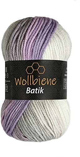 Wollbiene Batik Wolle mit Farbverlauf mehrfarbig 100g Multicolor Strickwolle Häkelwolle (5990 rose grau weiß)