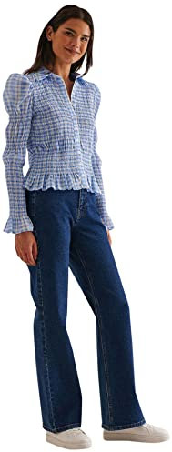 NA-KD Straight Leg High Waist Jeans, Azul Oscuro, 32 para Mujer