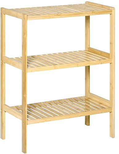 HOMCOM Étagère en Bambou 3 Niveaux - étagère pour Plantes Pots de Fleurs - étagère de Salle de Bain - Meuble de Rangement Salon Cuisine Bureau entrée - étagères à Lattes - dim. 62L x 33l x 80H cm