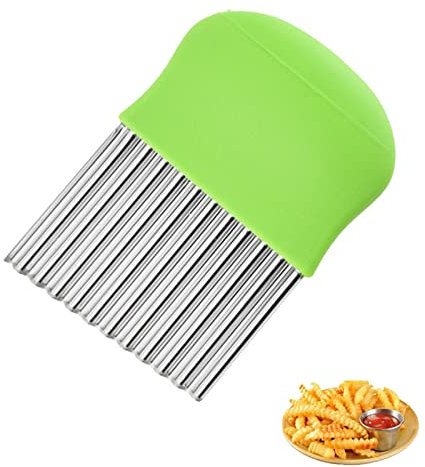 iTauyees Wellenschneider, Edelstahl Kartoffelschneider für Kartoffeln, Pommes Frites Schneider,Pommesschneider,Wellenmesser Gemüse Riffelmesser für Obst und Süßkartoffeln oder Gemüse und Butter,Grün