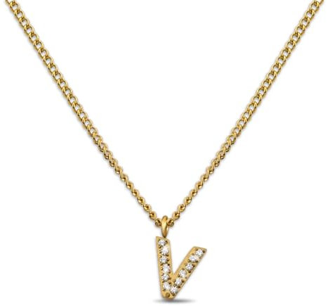 GD GOOD.designs Kette Buchstabe V Gold für Damen I 18K vergoldete Halskette mit Zirkonia Initialien I Goldene 316L Edelstahl Buchstabenkette (Buchstabe V) - Valentinstag-Geschenk für Sie und Ihn