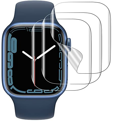 Pellicola Protettiva Compatibile Apple Watch Series 9 45mm/8 45mm/7 45mm [3 Pezzi], 3D Copertura Totale Adatta a Sensore Ultrasonico, [Non Vetro] [Senza Bolle] [TPU Materiale] [HD Trasparenza]
