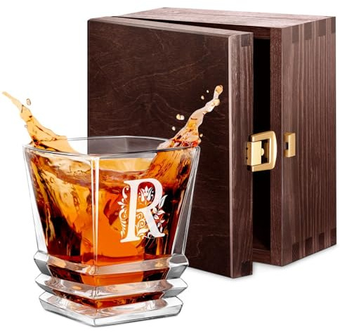 Maverton Whiskyglas 280 ml mit Gravur, Whisky Glas mit effektvollem Design | Edles Kristallglas für Mann & Whiskygenießer, Bourbon Glas zum Geburtstag, Weihnachtsgeschenke, Buchstabe