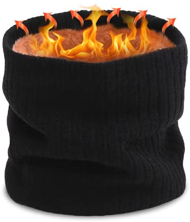 Angozo Winter Neck Warmer Knitted Snood Heated Scarf for Men Women Christmas Fishing Sports Gift (Black)