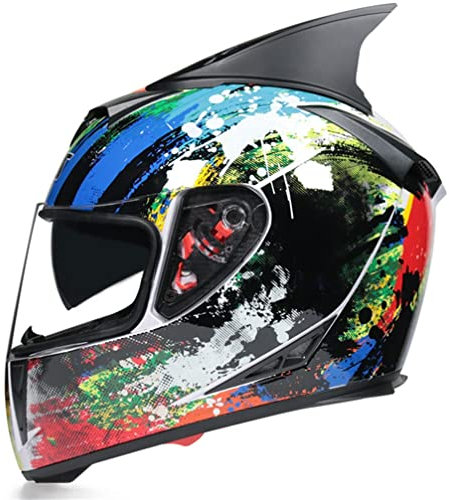 MOTESEN Full Face Flip Up Helme Motorrad Motorradhelm Hörner Motorradhelme Old School Full Face Motorradhelm Motorradhelm und Maske