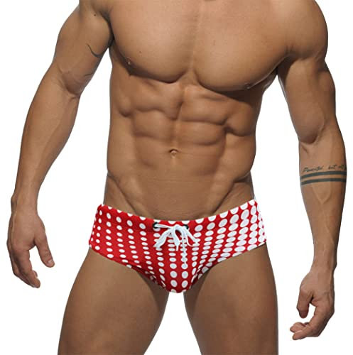 RQPYQF Costume da Bagno Uomo, Costume Slip Nuoto Mare e Piscina Uomo Swimming Brief Coulisse Regolabile YK33 (Rosso, L)