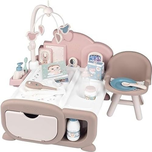 Smoby - Baby Nurse - Nursery Cocoon - Espaces Soin, Nuit et Repas - Babyphone Electronique - 19 Accessoires - A Partir de 3 Ans - Fabriqué en France